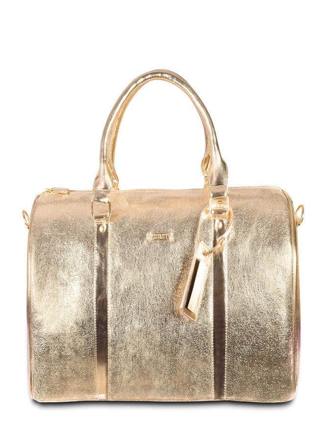 STRUTT Premium Glittery Golden Leatherette Stylish & Lightweight Travel Duffle Bag for Women, Duffel Bag for Travelling & Gym - Black & Red - Image 1